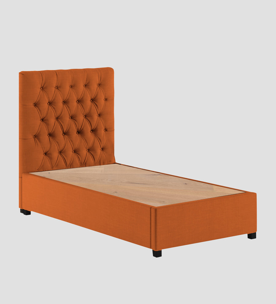 Isko Fabric Upholstered Single Size Bed In Vivid Orange Colour With Box Storage - Febonic Living