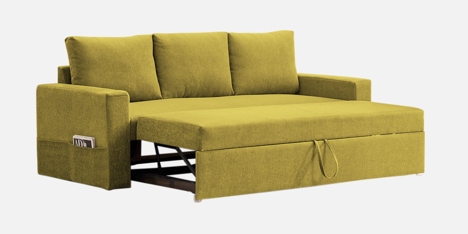 Kara Fabric 3 Seater Pull Out Sofa Cum Bed in Parrot Green Colour