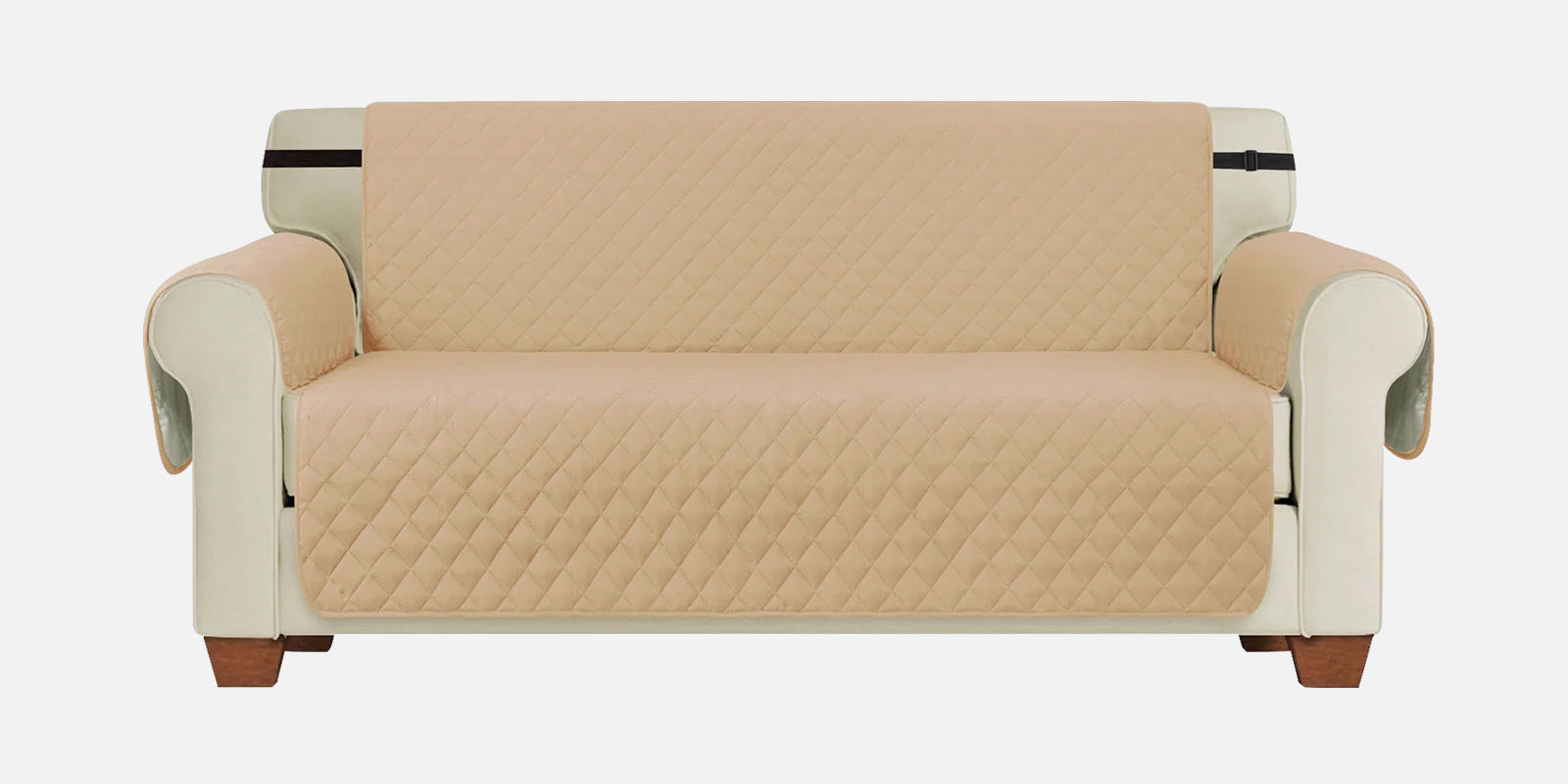 Bunny Velvet 3 Seater Quilted Sofa Cover in Winter Beige Colour - Febonic Living