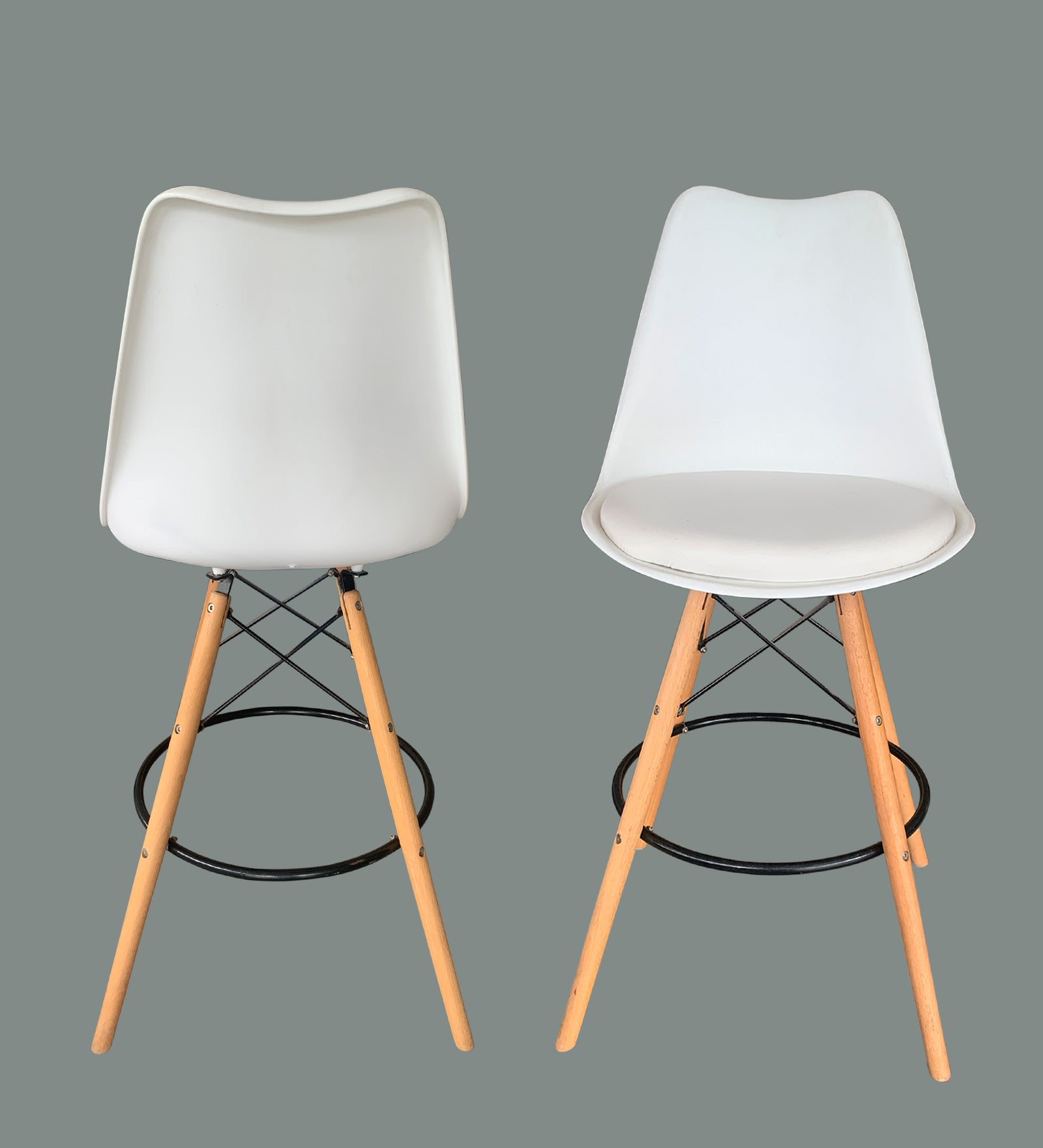 Retro Plastic Bar Chair In Cream White Colour With Leather Finish - Febonic Living