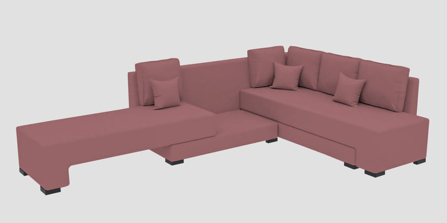 Corby Velvet Rhs 6 Seater Convertible Sofa Cum Bed In Rose Pink Colour - Febonic Living
