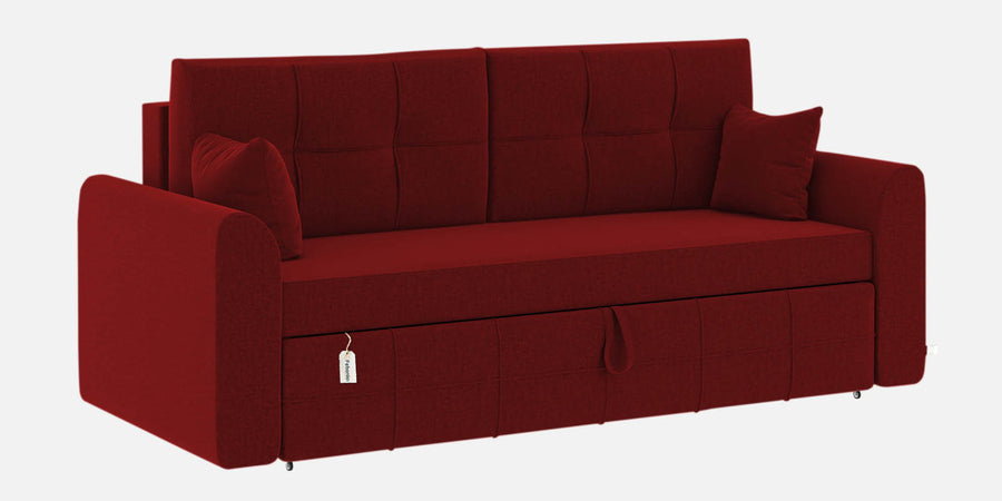 Ines Fabric 3 Seater Pull Out Sofa Cum Bed In Blood Maroon Colour With Storage - Febonic Living