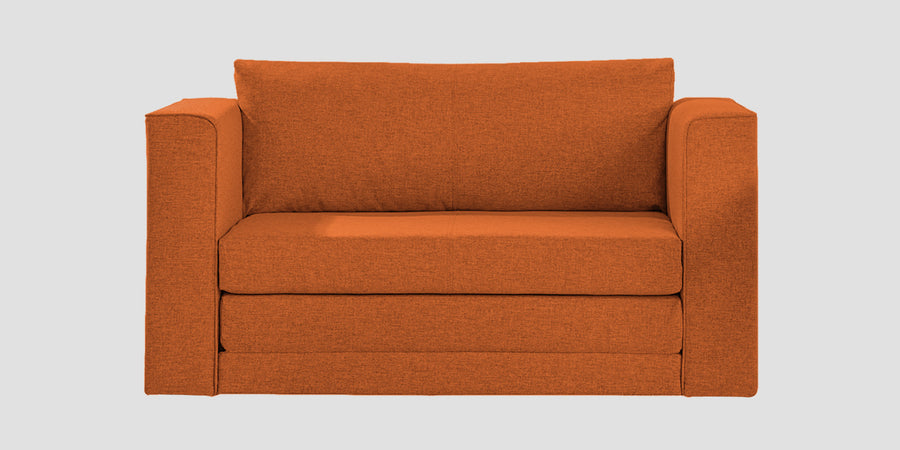 Kenia Fabric 2 Seater Foldable Sofa Cum Bed In Vivid Orange Colour - Febonic Living