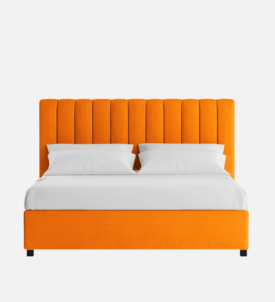 Nivi Fabric Upholstered King Size Bed In Vivid Orange Colour With Drawer Storage - Febonic Living