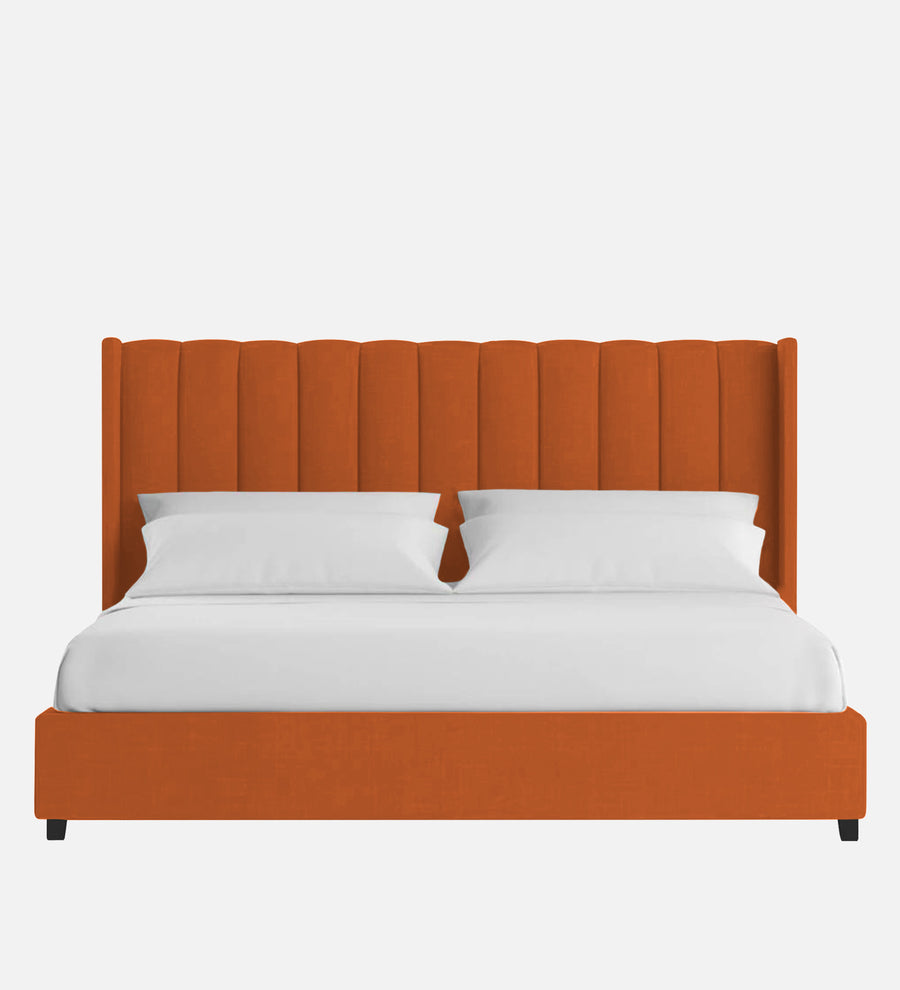 Colina Fabric Upholstered King Size Bed In Vivid Orange Colour With Box Storage - Febonic Living