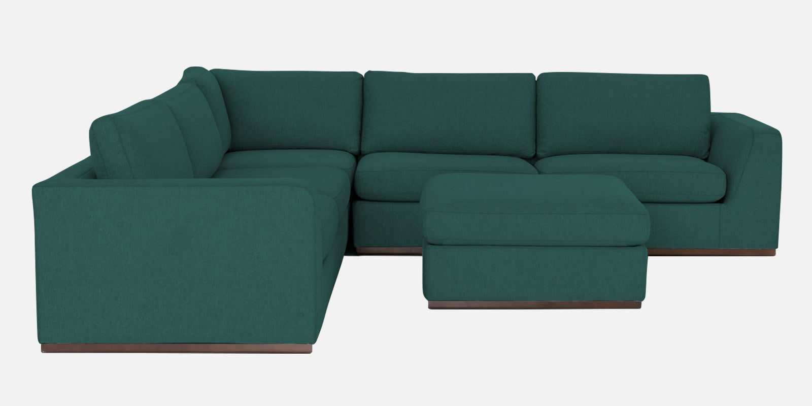 Freedom Velvet 6 Seater LHS Sectional Sofa In Pine Green Colour With Ottoman