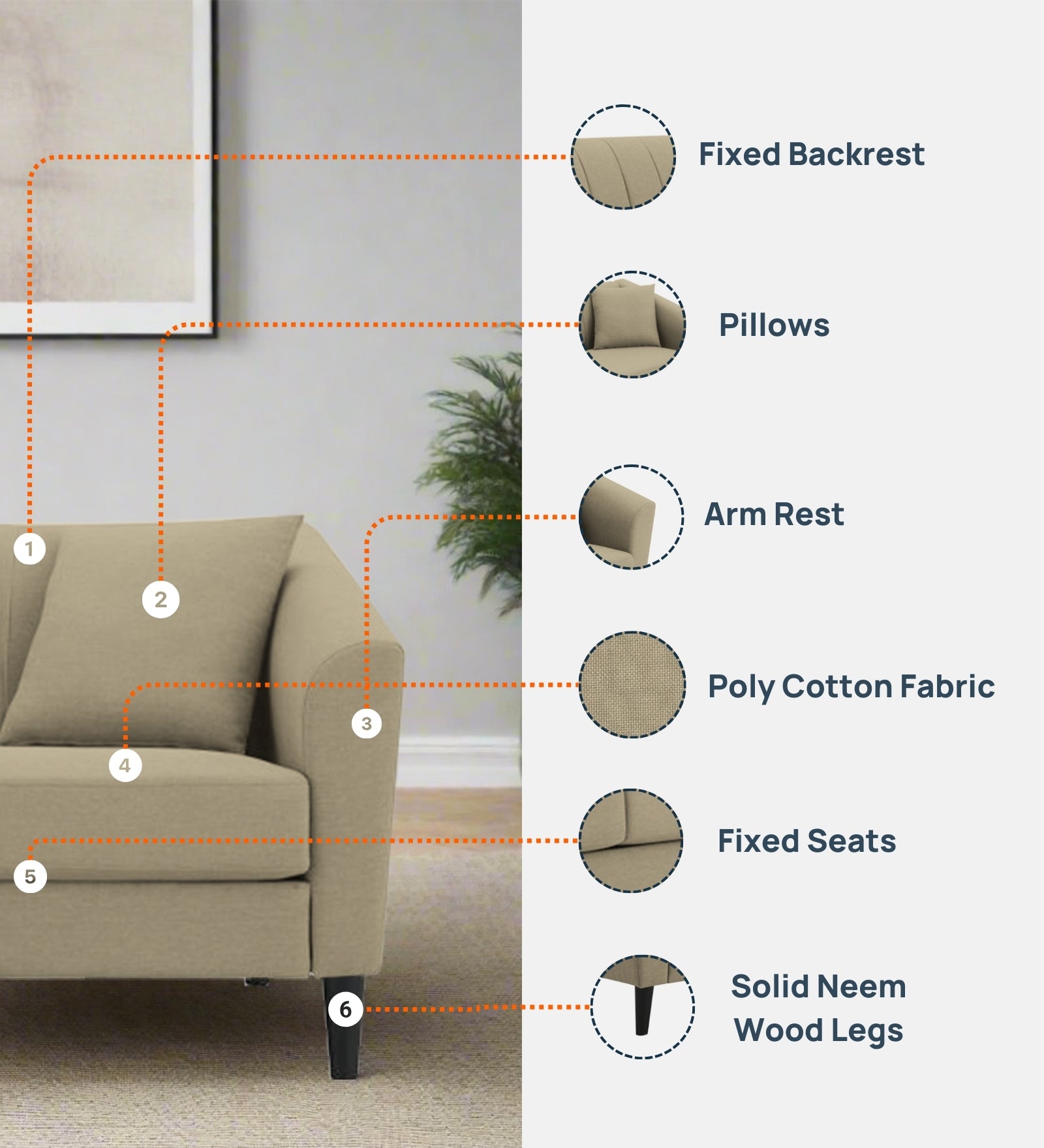 Polon Fabric 1 Seater Sofa In Sage Green Colour