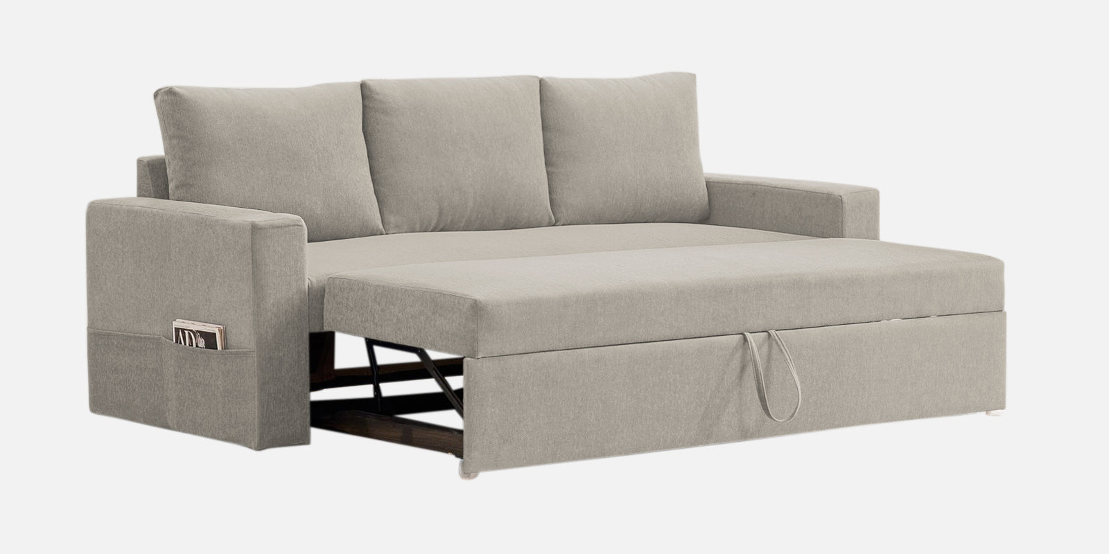 Kara Fabric 3 Seater Pull Out Sofa Cum Bed in Lit Grey Colour