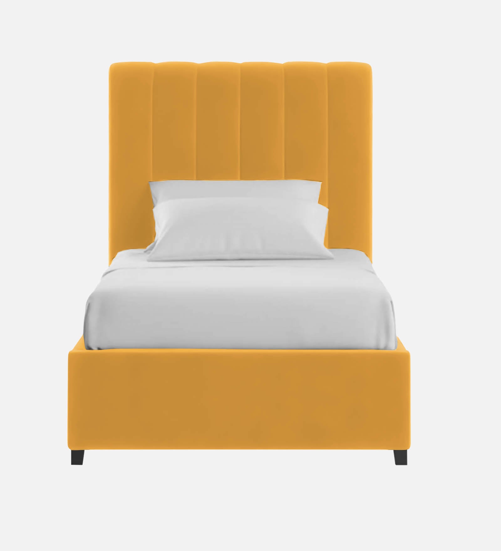 Lara Velvet Single Size Bed In Turmeric Yellow In Colour