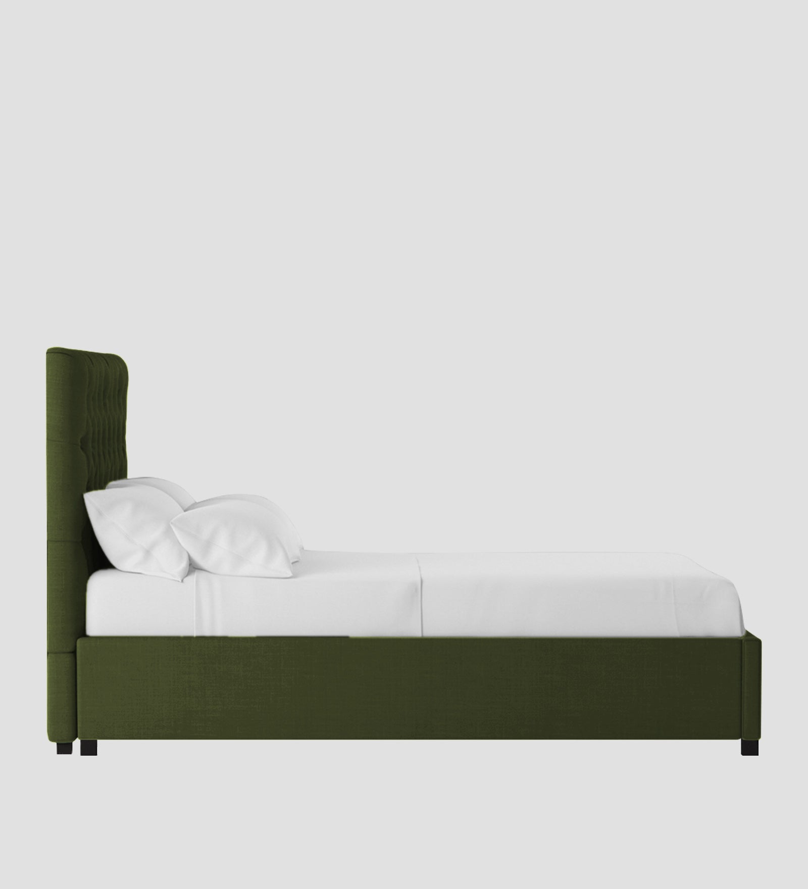 Isko Fabric King Size Bed In Olive Green Colour With Storage Box - Febonic Living