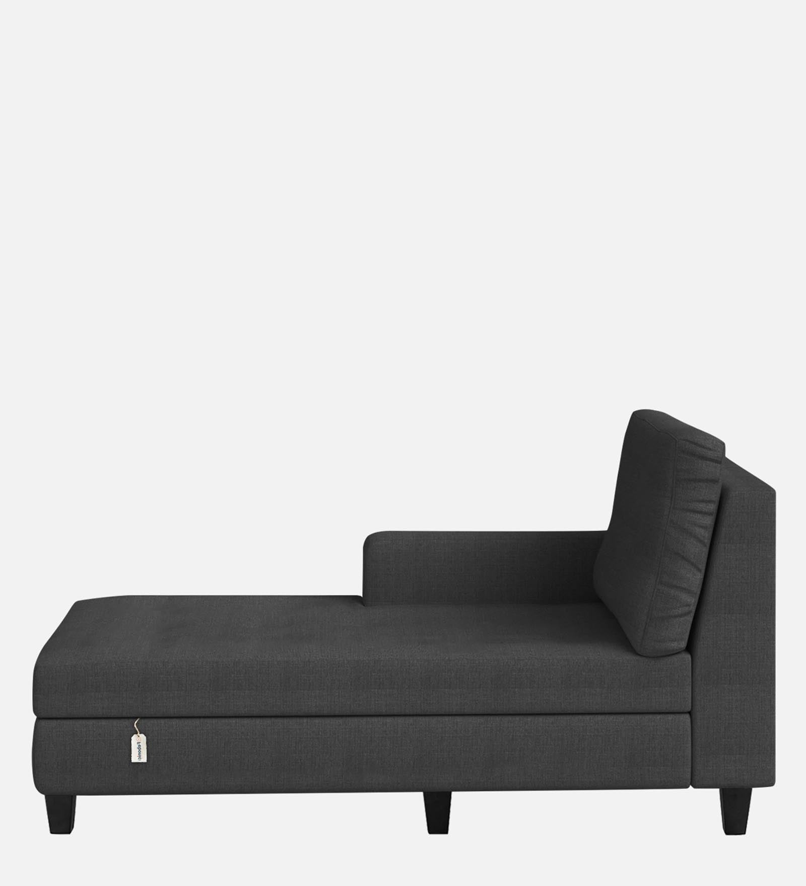 Royee Fabric LHS Chaise Lounger In Charcoal Grey Colour With Storage