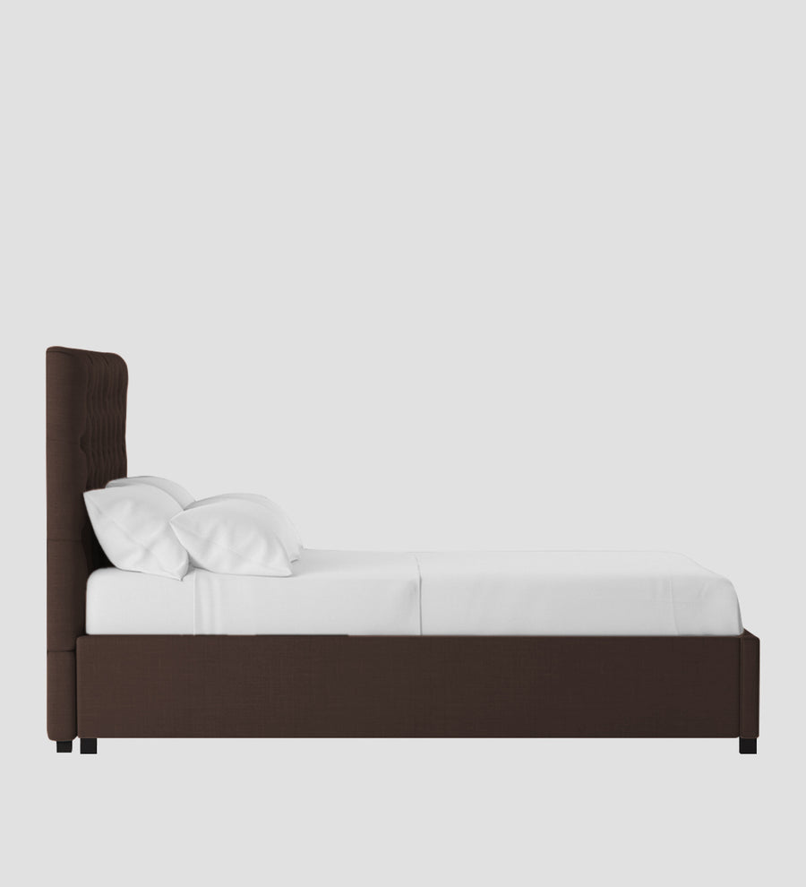 Isko Fabric Upholstered King Size Bed In Coffee Brown Colour With Box Storage - Febonic Living