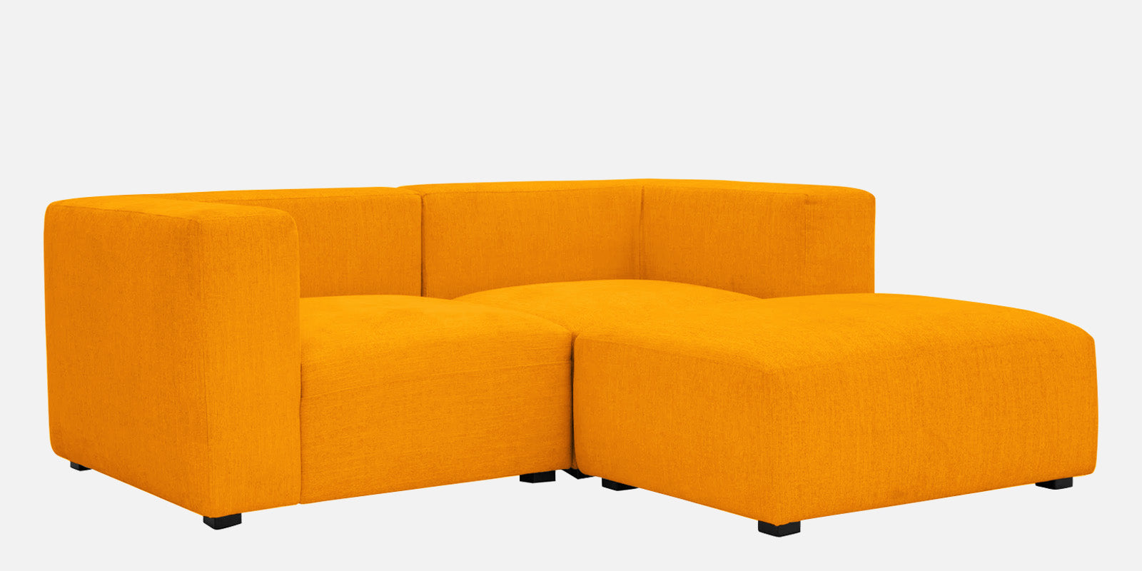 Dora Velvet LHS Sectional Sofa (2+Ottoman) In Saffron Yellow Colour