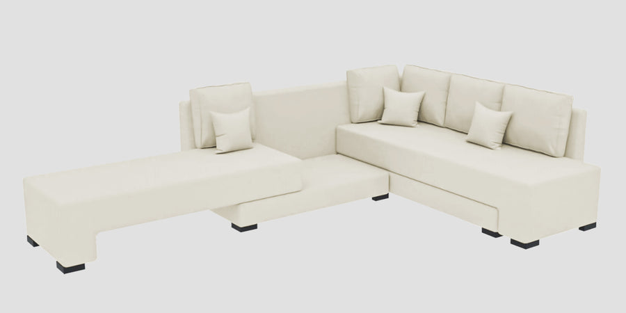Corby Velvet Rhs 6 Seater Convertible Sofa Cum Bed In Warm White Colour - Febonic Living