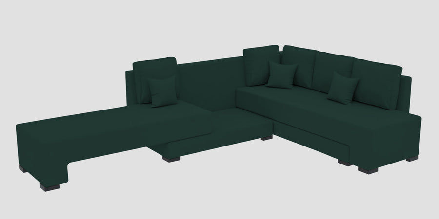 Corby Velvet Rhs 6 Seater Convertible Sofa Cum Bed In Forest Green Colour - Febonic Living