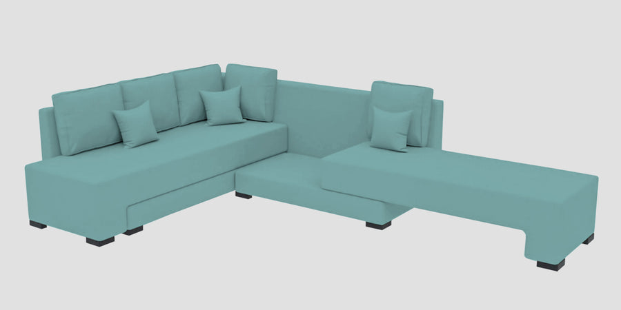 Corby Velvet Lhs 6 Seater Convertible Sofa Cum Bed In Barmunda Aqua Colour - Febonic Living