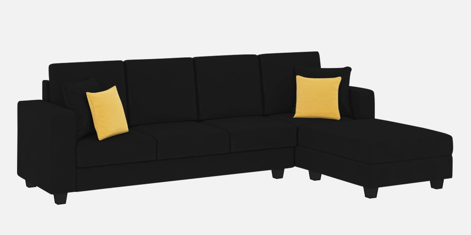 Nabi Fabric LHS Sectional Sofa (3 + Lounger) In Zed Black Colour