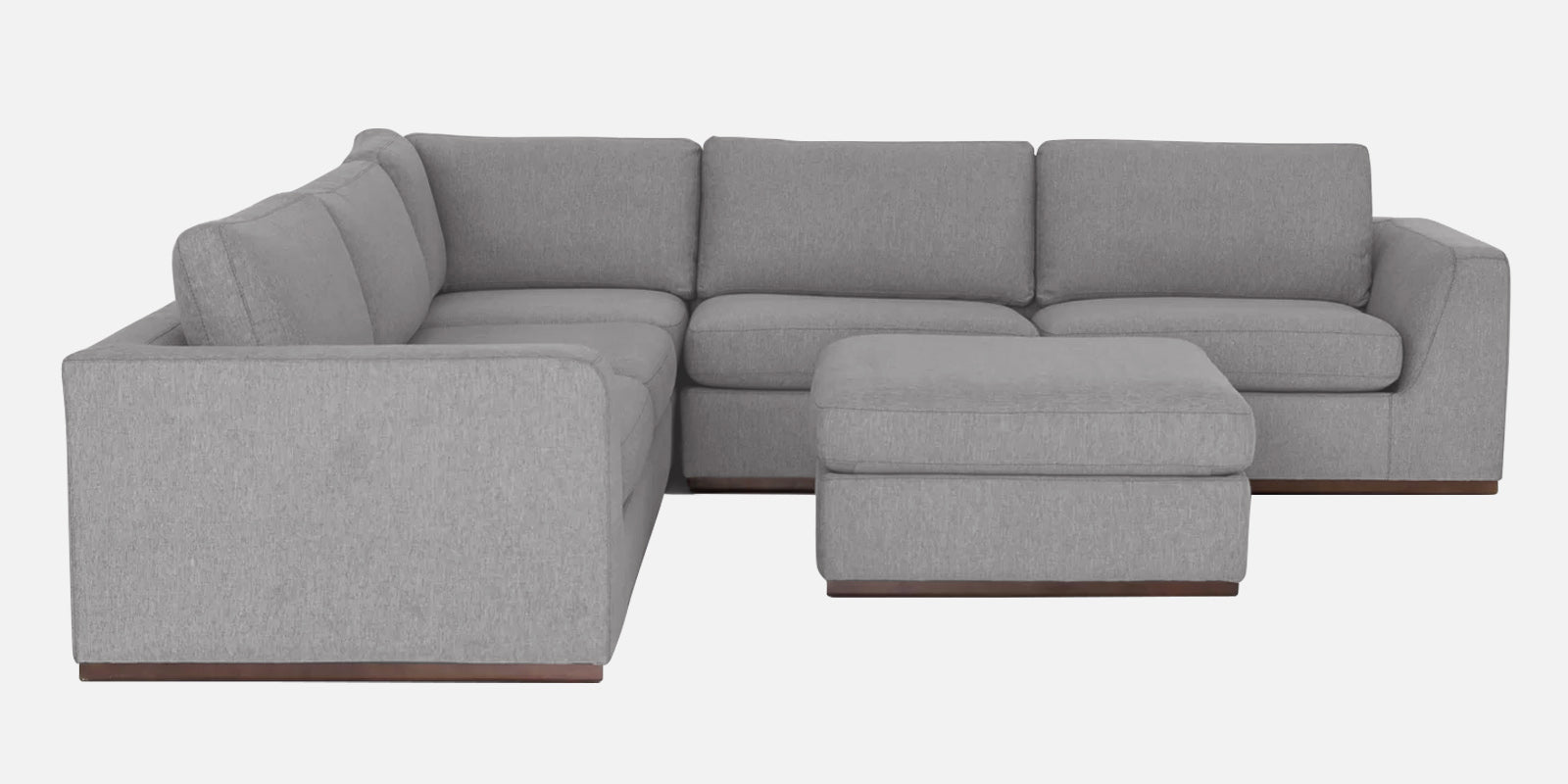 Freedom Velvet 6 Seater LHS Sectional Sofa In light grey Colour With Ottoman