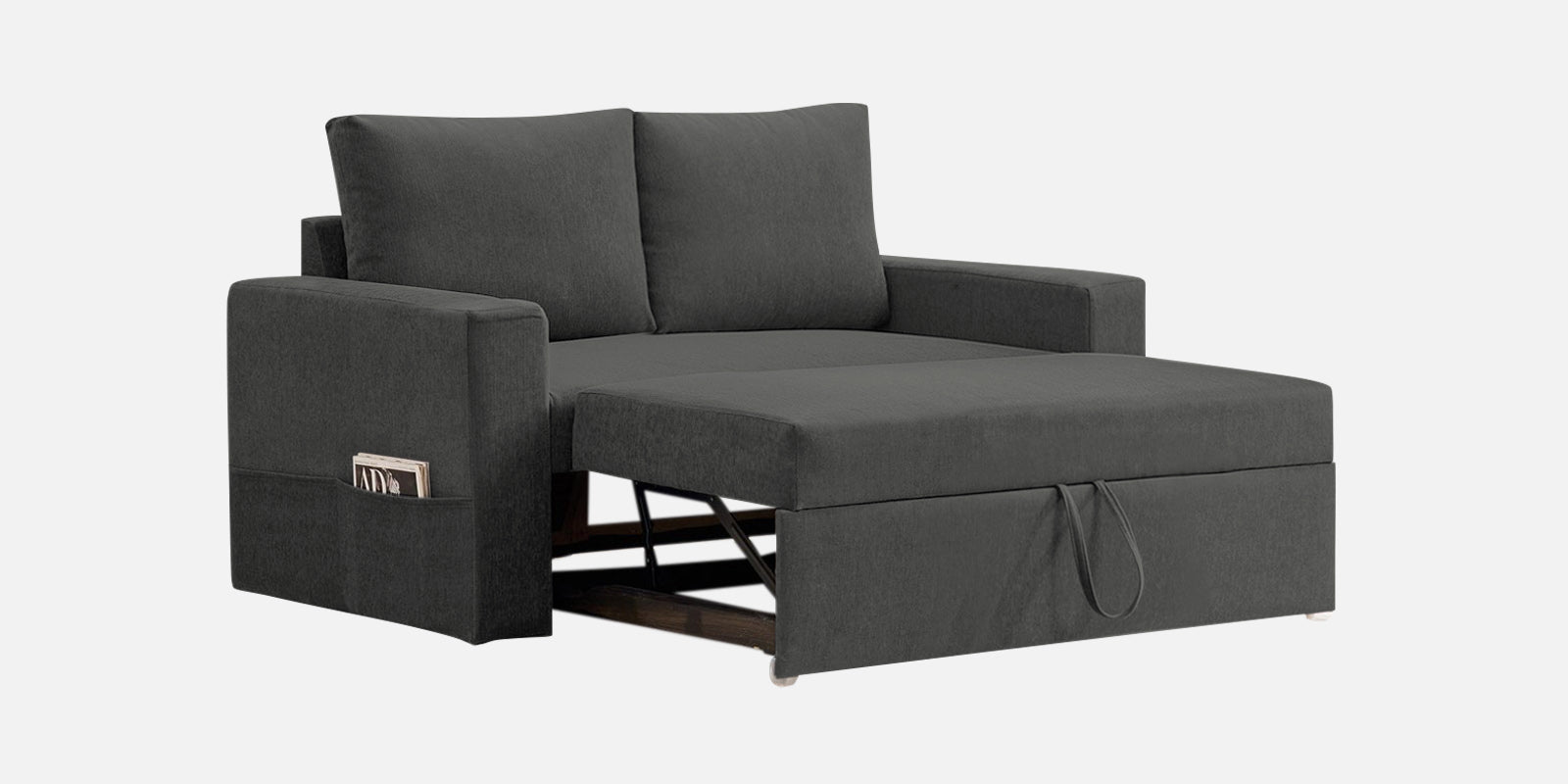 Kara Fabric 2 Seater Pull Out Sofa Cum Bed in Charcoal Gray Colour