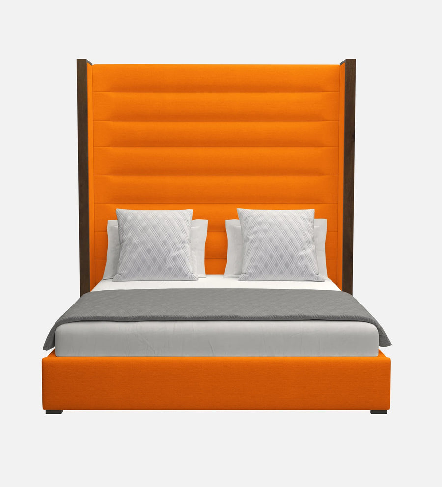 Sunny Fabric Upholstered King Size Bed In Vivid Orange Colour - Febonic Living