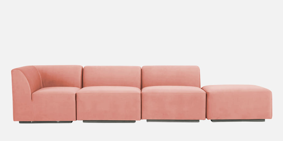 Bufa Velvet Rhs Sectional Sofa In Blush Pink Colour With Ottoman - Febonic Living