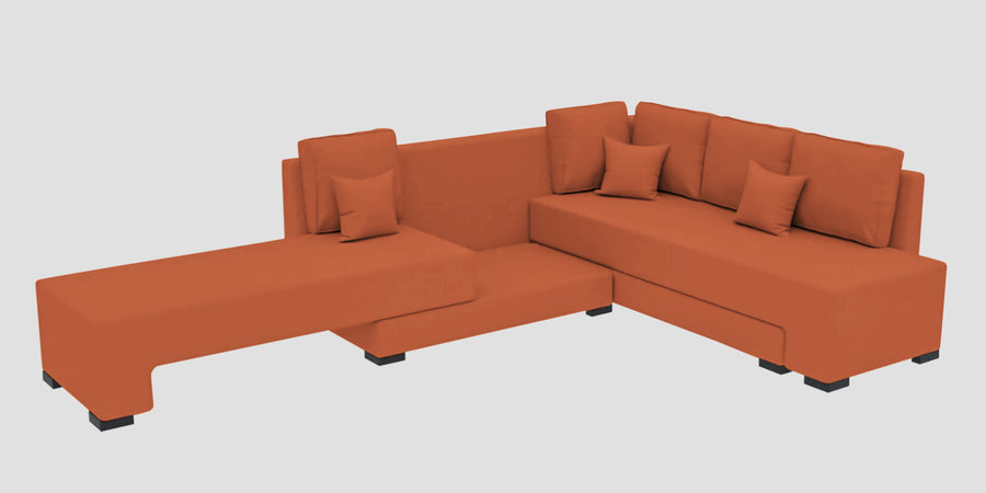 Corby Velvet Rhs 6 Seater Convertible Sofa Cum Bed In Yam Orange Colour - Febonic Living