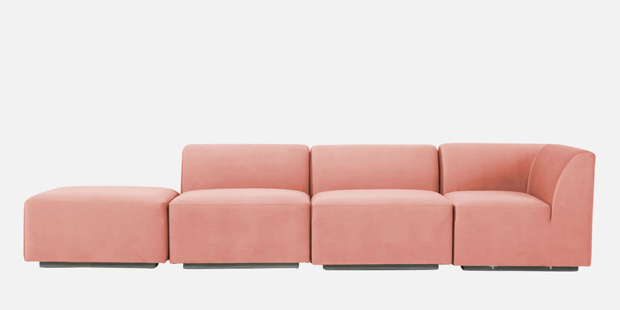 Bufa Velvet Lhs Sectional Sofa In Blush Pink Colour With Ottoman - Febonic Living