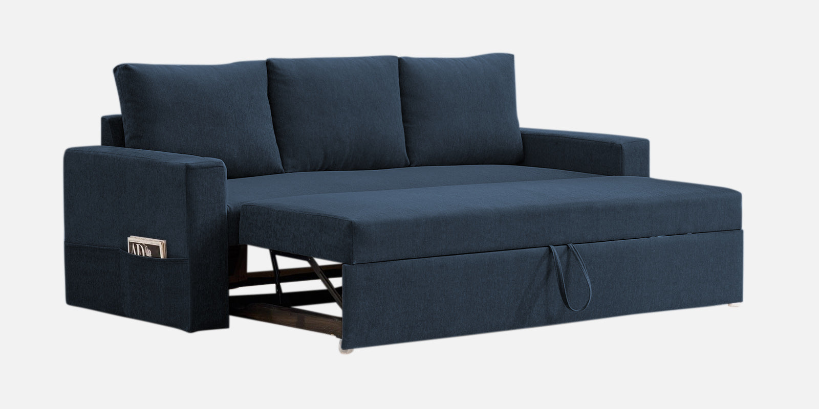 Kara Fabric 3 Seater Pull Out Sofa Cum Bed in Denim Blue Colour