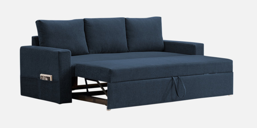 Kara Fabric 3 Seater Pull Out Sofa Cum Bed In Denim Blue Colour - Febonic Living