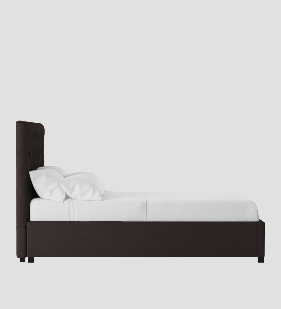 Isko Fabric Upholstered King Size Bed In Cara Brown Colour With Box Storage - Febonic Living
