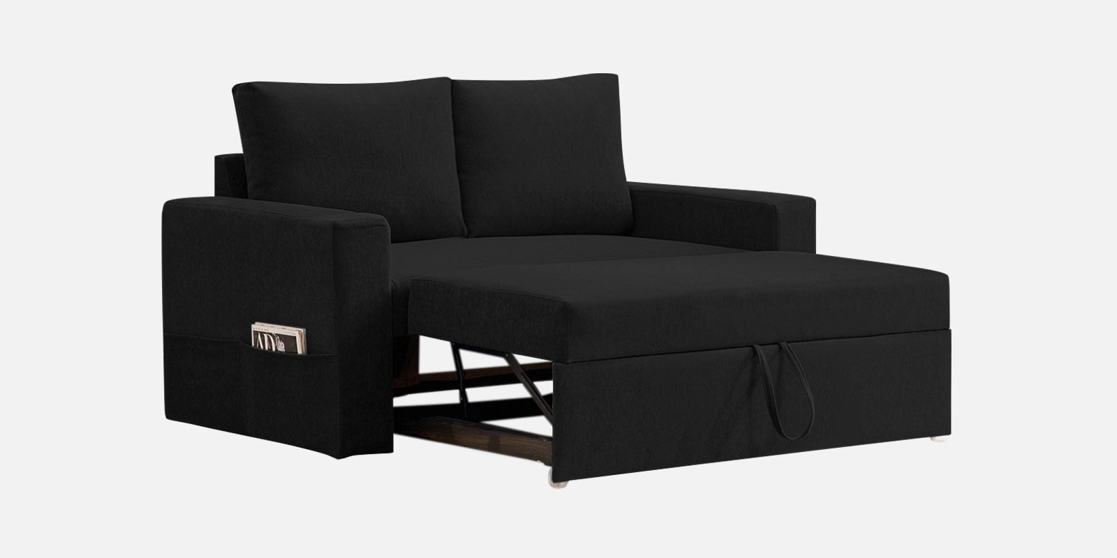 Kara Fabric 2 Seater Pull Out Sofa Cum Bed in Zed Black Colour