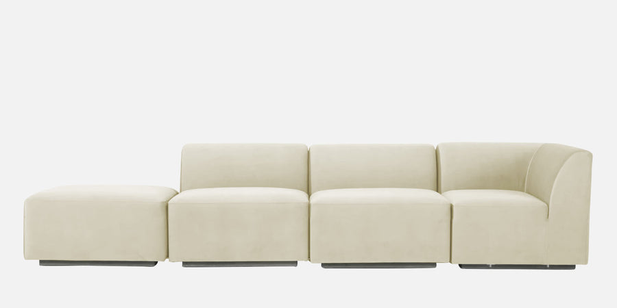 Bufa Velvet Lhs Sectional Sofa In Warm White Colour With Ottoman - Febonic Living