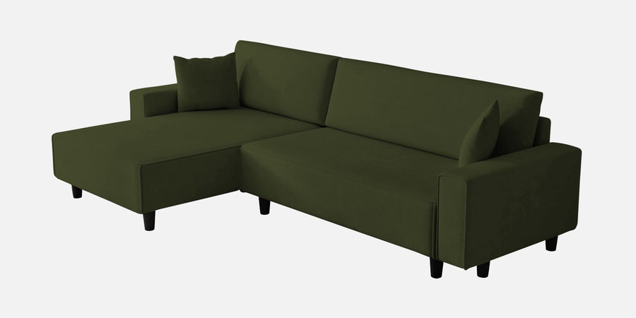 Peach Fabric Lhs 6 Seater Sofa Cum Bed With Storage In Olive Green Colour - Febonic Living
