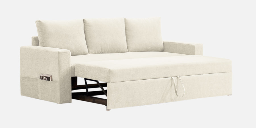Kara Fabric 3 Seater Pull Out Sofa Cum Bed In Ivory Cream Colour - Febonic Living