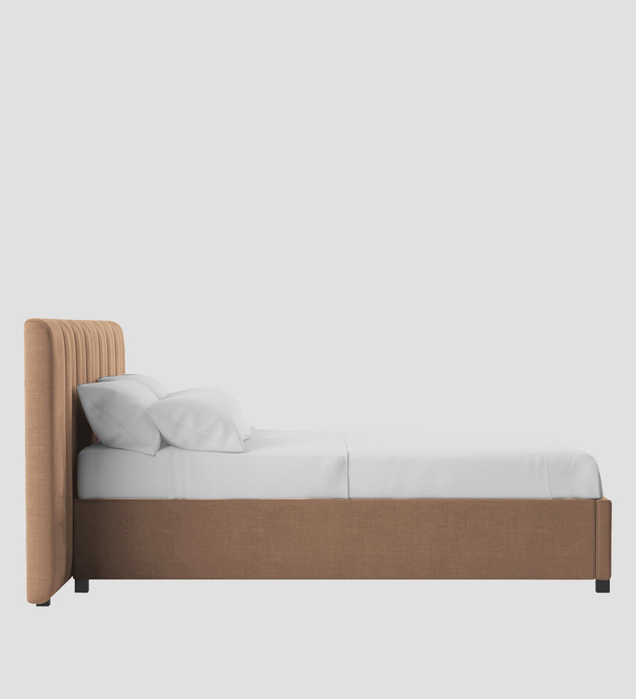 Nora Fabric Upholstered King Size Bed In Cosmic Beige Colour With Box Storage - Febonic Living