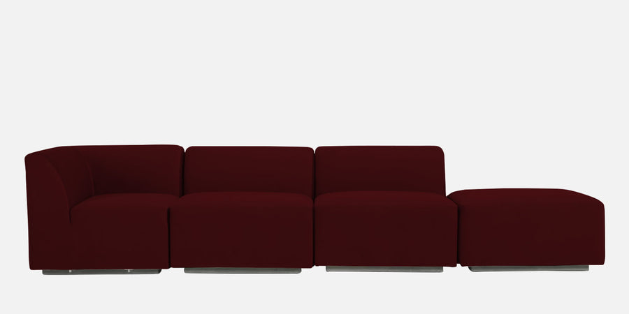 Bufa Velvet Rhs Sectional Sofa In Dark Maroon Colour With Ottoman - Febonic Living