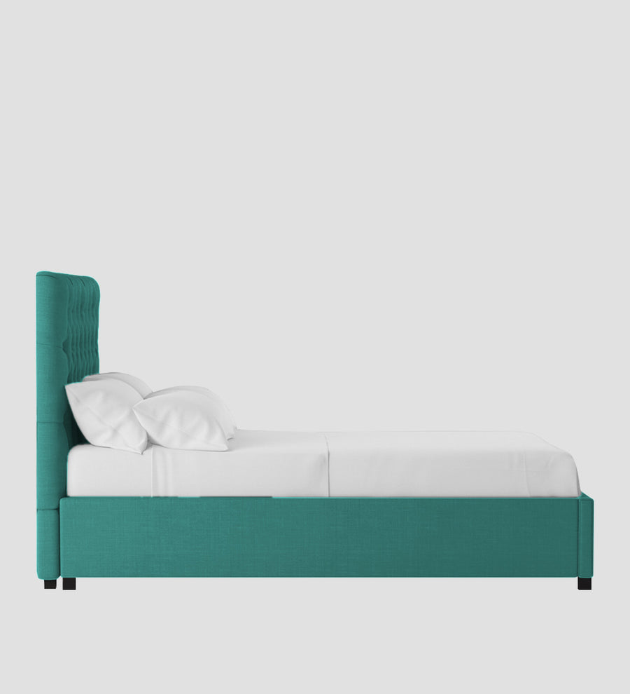 Isko Fabric Upholstered King Size Bed In Sea Green Colour With Box Storage - Febonic Living