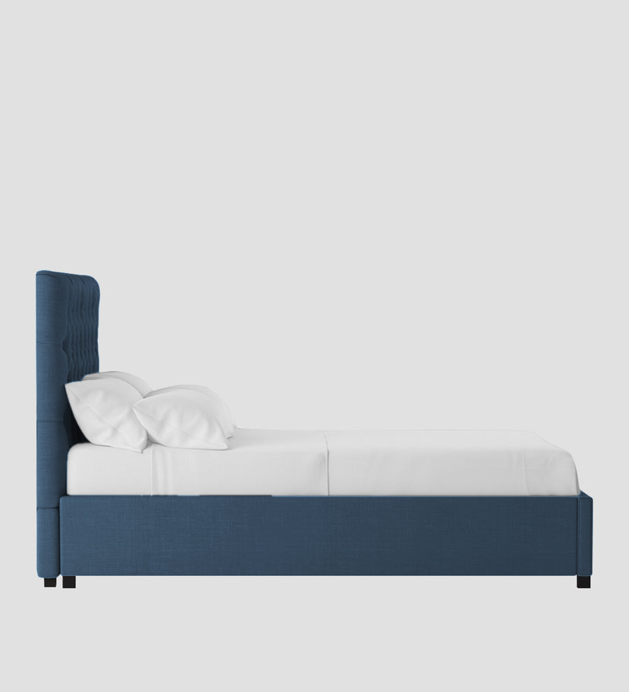 Isko Fabric Upholstered King Size Bed In Light Blue Colour With Box Storage - Febonic Living