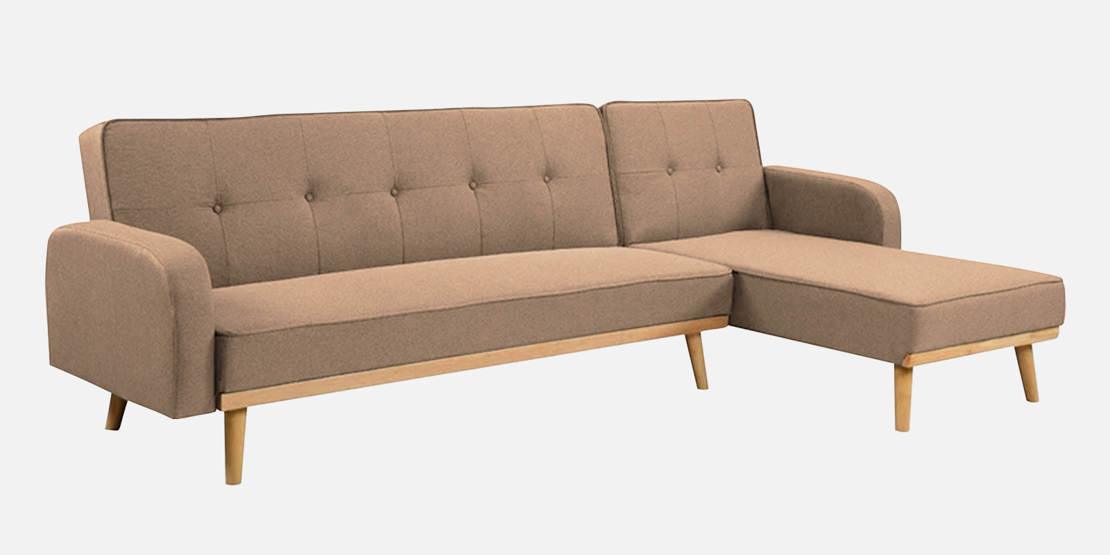 Zuno Fabric RHS Sectional + Sofa Cum Bed In Cookie Beige Colour