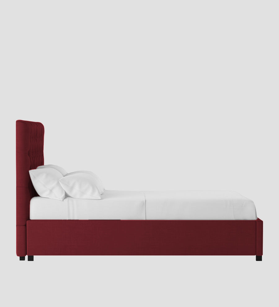 Isko Fabric Upholstered King Size Bed In Blood Maroon Colour With Box Storage - Febonic Living