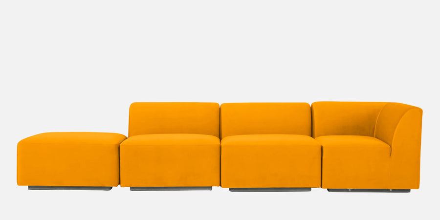 Bufa Velvet Lhs Sectional Sofa In Saffron Yellow Colour With Ottoman - Febonic Living