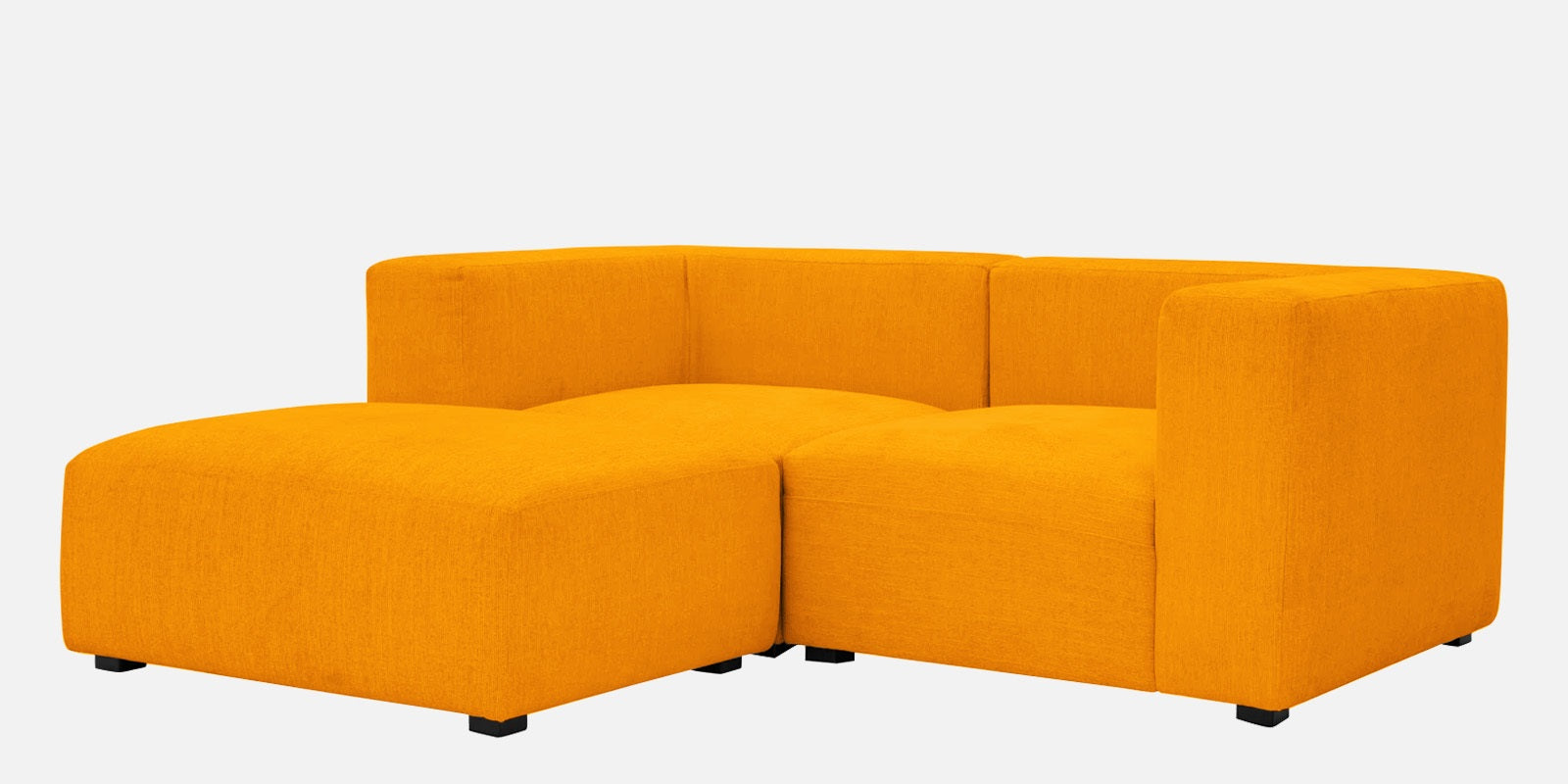 Dora Velvet RHS Sectional Sofa (2+Ottoman) In Saffron Yellow Colour