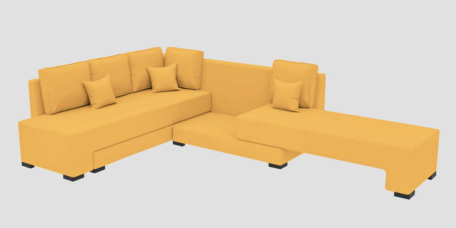 Corby Velvet Lhs 6 Seater Convertible Sofa Cum Bed In Turmeric Yellow Colour - Febonic Living