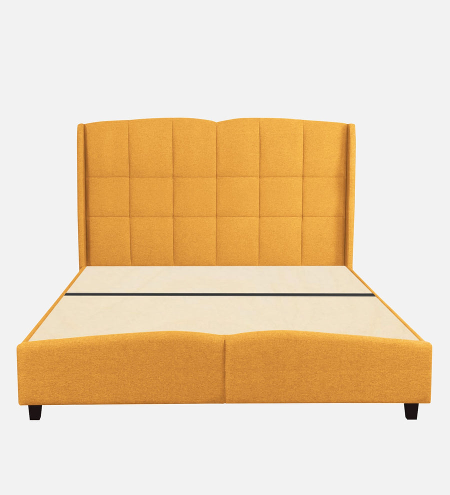Jovi Velvet Upholstered Queen Size Bed In Turmeric Yellow Colour - Febonic Living