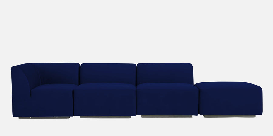 Bufa Velvet Rhs Sectional Sofa In Dark Blue Colour With Ottoman - Febonic Living