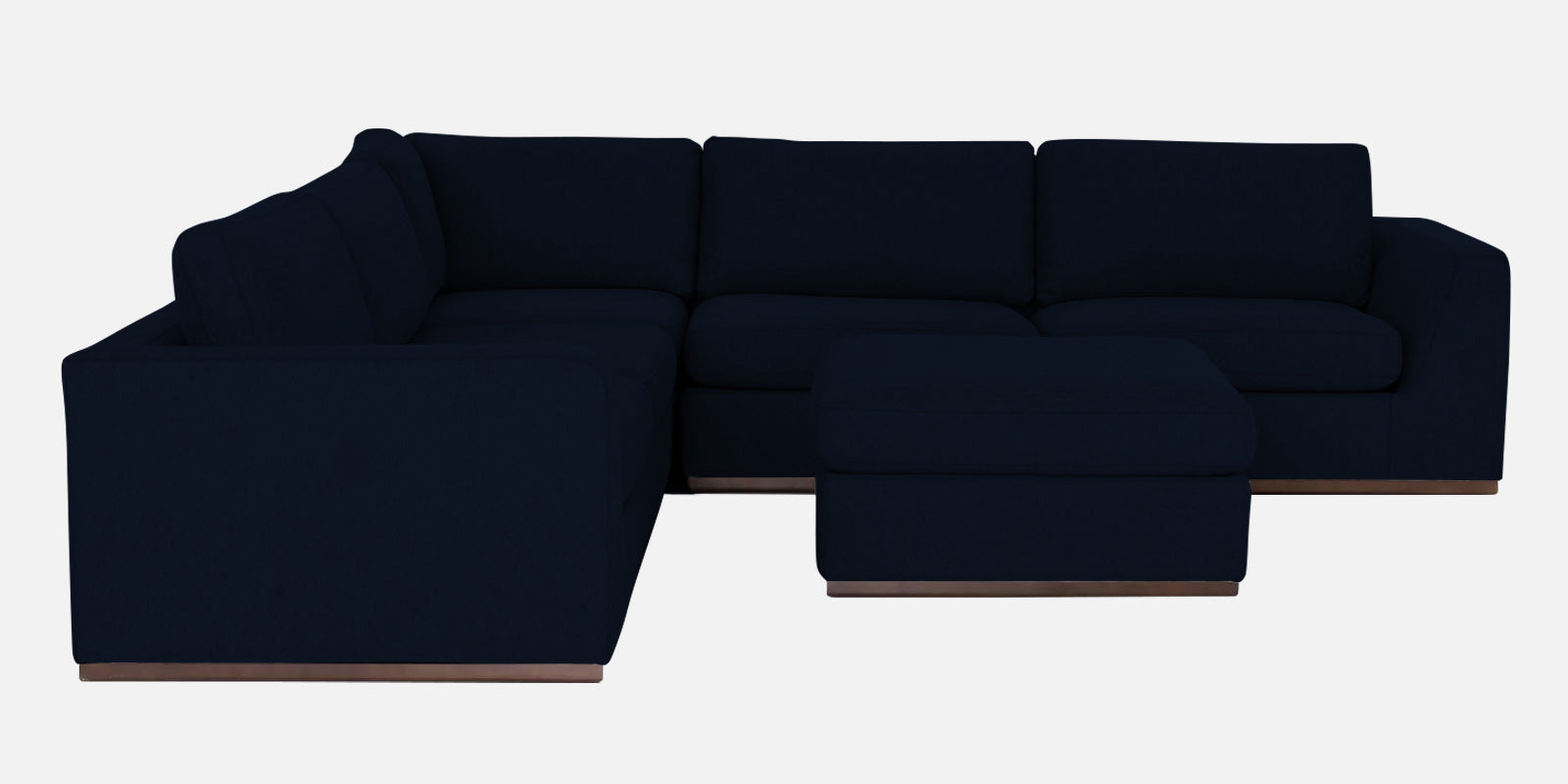 Freedom Velvet 6 Seater LHS Sectional Sofa In Dark Blue Colour With Ottoman