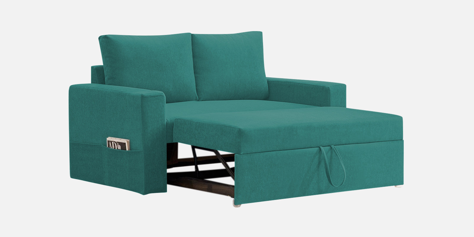 Kara Fabric 2 Seater Pull Out Sofa Cum Bed in Sea Green Colour