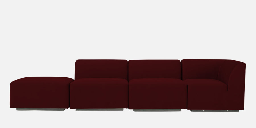 Bufa Velvet Lhs Sectional Sofa In Dark Maroon Colour With Ottoman - Febonic Living