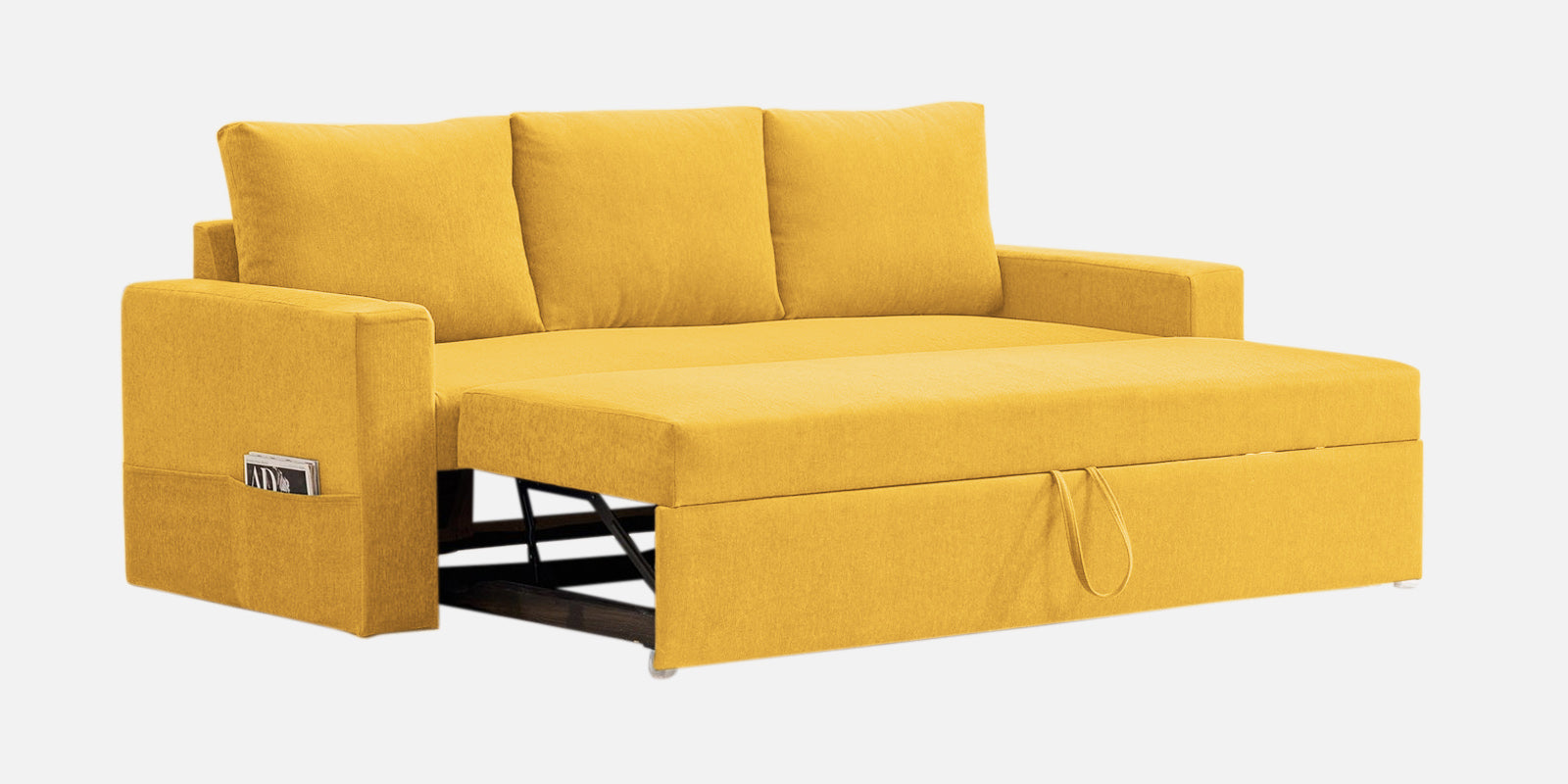 Kara Fabric 3 Seater Pull Out Sofa Cum Bed in Bold Yellow Colour