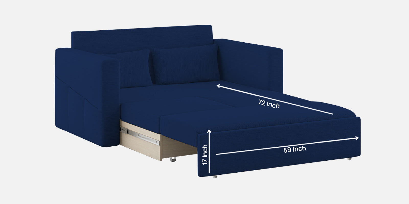 River Fabric 2 Seater Pull Out Sofa Cum Bed In Royal Blue Colour